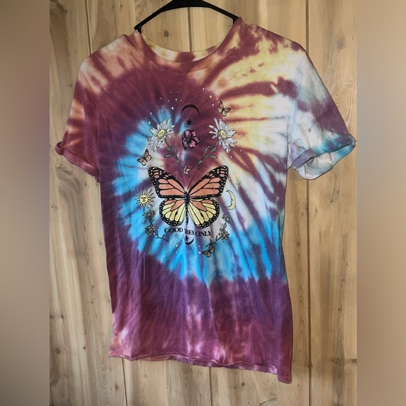 Purple & Blue Tie-Dye Butterfly Crew Neck T-Shirt - Picture 1 of 3